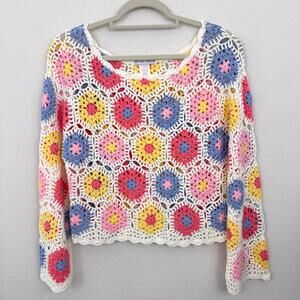 Neutral Ground Womens Crochet Sweater Size S Floral Open Knit Feminine Cottage